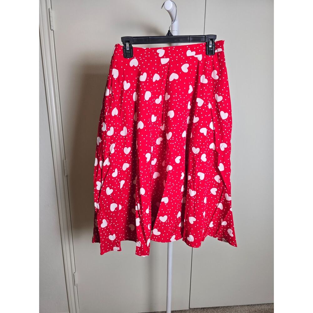 Tulip B Red White Heart Print Midi Swing Skirt Pockets Size M NWT - Picture 2 of 6
